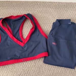 SET Active Navy and Red Sports Bra and Leggings Set